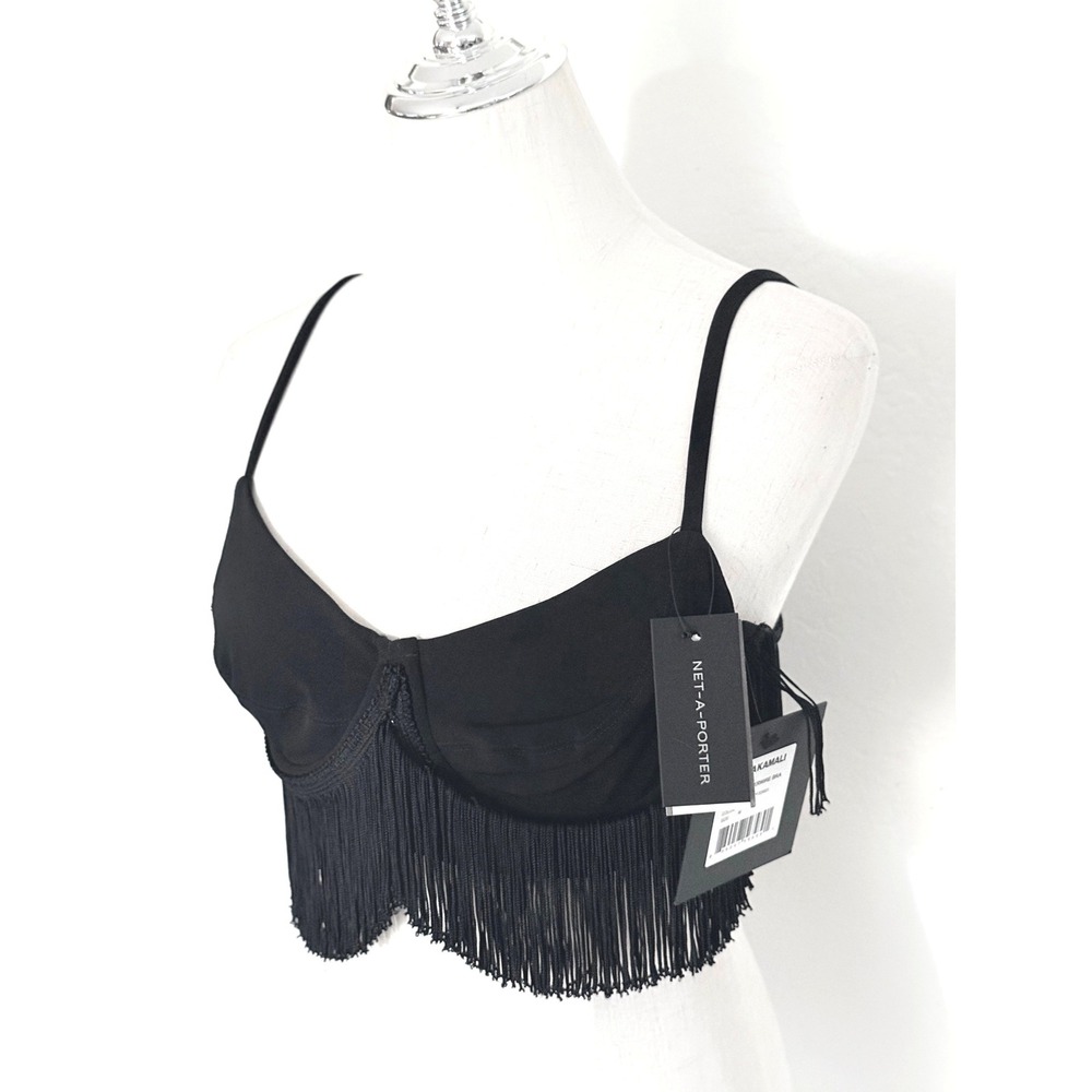 NWT Norma Kamali Black Fringe Underwire Bra Medium